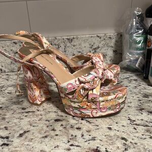ANTONIO MELANI Pink and Orange Floral Platform Heels